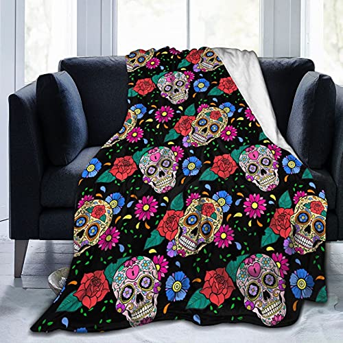 Sugar Skull Decke Flanell Fleece Decke Leichte gemütliche Plüschdecke für Frauen Männer Kind Schlafzimmer Wohnzimmer Sofa Couch 80 "x 60"