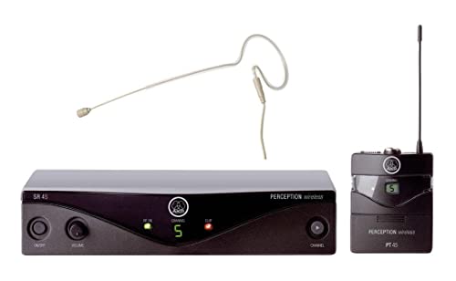 AKG PW45 Presenter Set Band M (Funksystem für Instrumente, Frequenzbereich: 823-832 MHz mit 2 Antennen am Empfänger, Presenter Bundle inkl. HS-11 EA Headset Mikrofon mit Ohrbügel in Beige)