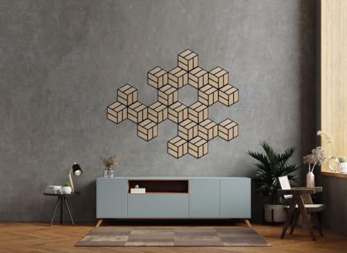 Gedotec Hexagon Akustikpaneele Holz | Eiche | 2 Stück | Wandpaneele Holz | Made in AUSTRIA | Wanddekoration | 300 x 260 x 19 mm | Schalldämmung | Schallabsorber | Gaming Deko | aus recyceltem Filz
