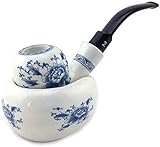 NBXLHAO Blaues und weißes Porzellan, handgefertigt, Keramik-Pfeifen-Set, gebogenes Griff-Set, Porzellan-Rauchen-Tabakpfeifen im chinesischen Stil