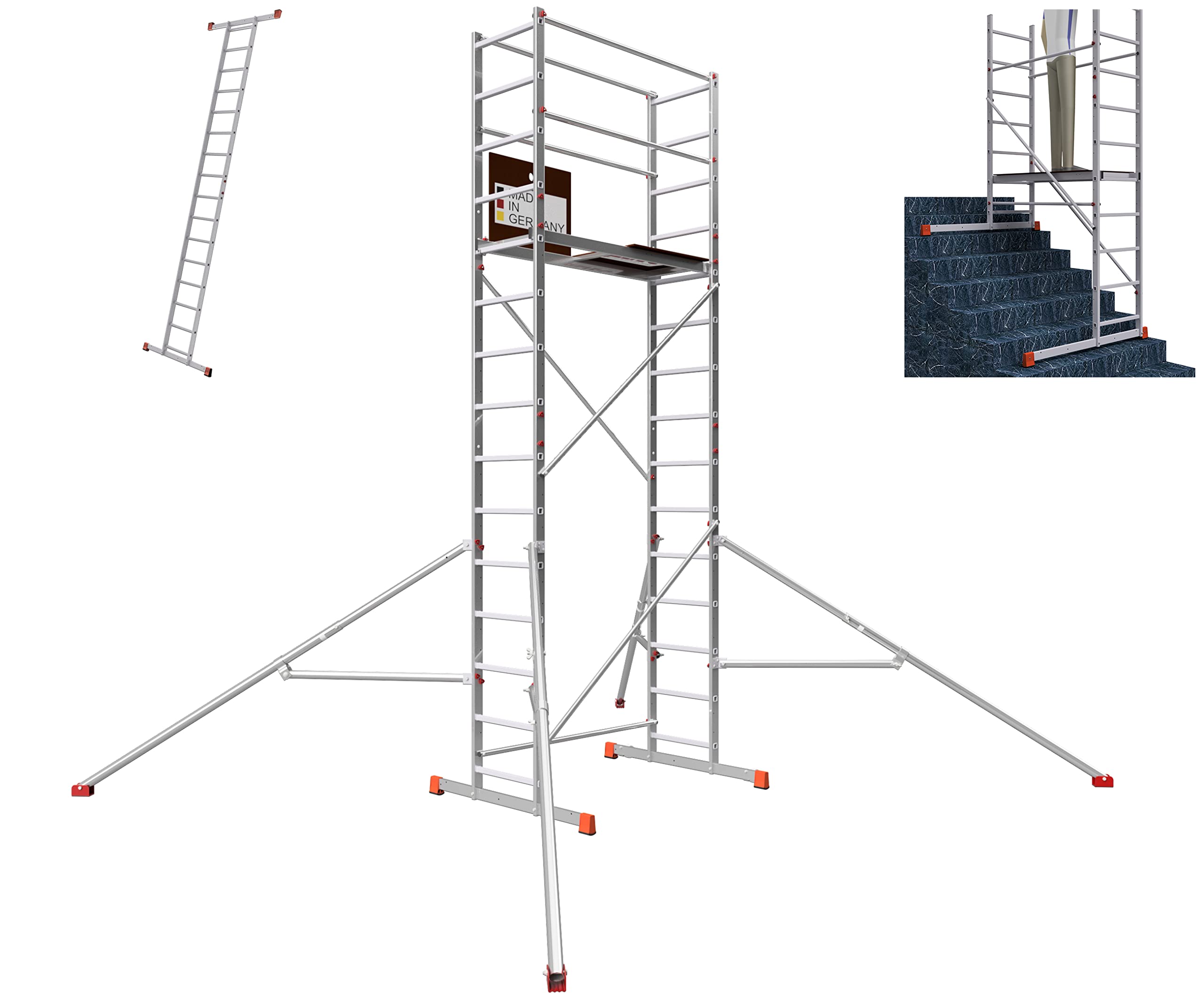 ALTEC AluCombine® 4.0-500 | 5m | Alu Standgerüst mit 4 Füßen & Auslegern | EN131 | Baugerüst Arbeitsbühne Montagegerüst Anlegeleiter Treppengerüst