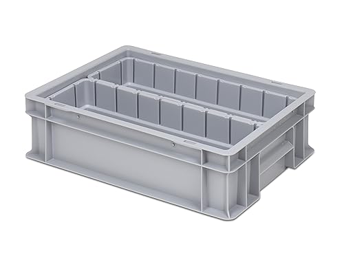 Einsatzkasten Einteilungs-Set für Eurobehälter, Schubladen mit Innenmaß 362x262 mm (LxB), 102 mm hoch, verschiedene Größen/Farben (2er Set inkl. Box, grau)