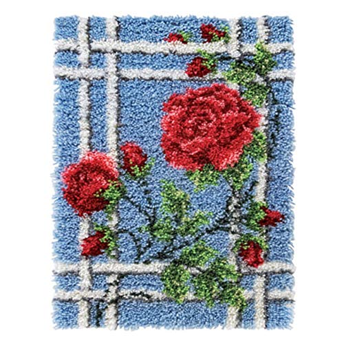 HuaHong Knüpfteppich Formteppich für Kinder Erwachsene zum Selber Knüpfen Teppich Kreuzstich Set Latch Hook Kit child Rug, 52 x 38 cm (Color : Rose Flower)
