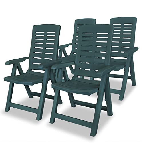 vidaXL 4X Gartenstuhl Verstellbar Witterungsbeständig Hochlehner Klappstuhl Liegestuhl Klappsessel Gartenstühle Stuhl Stühle Kunststoff Grün