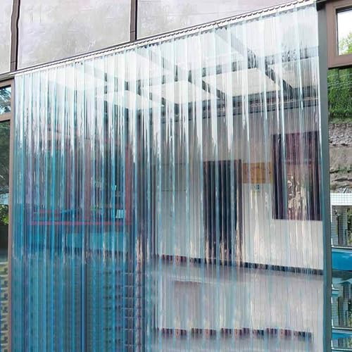 GEHPYYDS Türvorhang aus glattem PVC-Kunststoff, Vinylstreifen, transparent, wasserdicht, robust, Türvorhang aus PVC-Streifen für Fabrik, Garage, Terrasse,195×240cm/76.77×94.49in