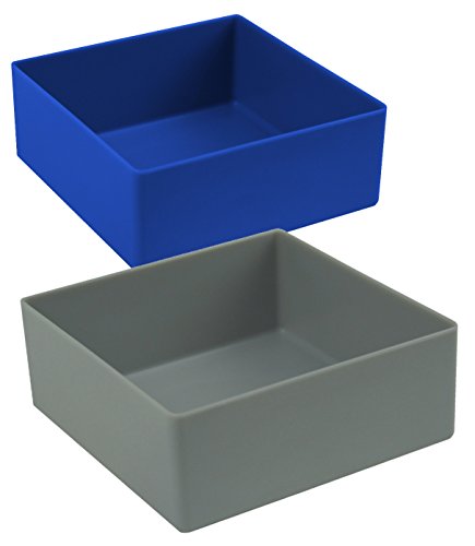 20 Stück Kunststoff-Einsatzkasten-Set, 10 x blau und 10 x grau, Höhe 40 mm, LxB = 99 x 99 mm