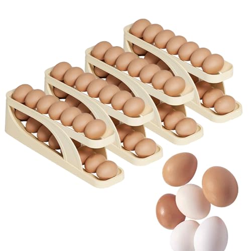 4 Stück Eierhalter Für Kühlschrank, Eierspender, Automatisch Rollender Eierbehälter, Automatischer Roll-down-doppelschicht-eierspender, Für Kühlschrank, Eierhalter, Kühlschrank, Eieraufbewahrung