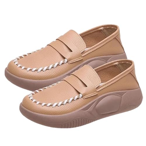 Biscalo Loafers for Women, Liggici Corrective Loafers, Lurebest Shoes for Women, Soft-Soled Pure Cowhide Corrective Loafers (Khaki,5.5)