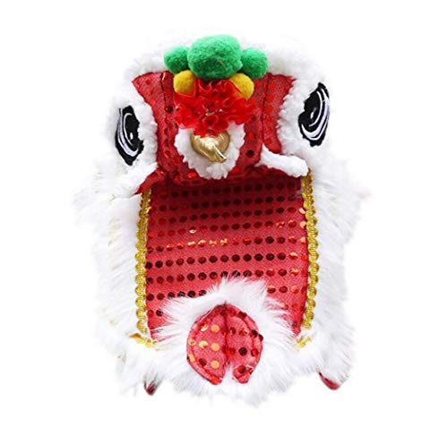 HALAWAKA Chinesischer Neujahrsanzug für Haustiere, niedlicher Löwentanz, Haustierkostüm, Drachenkleidung mit Pailletten, für kleine und mittelgroße Hunde, Jacke für Weihnachten und Halloween