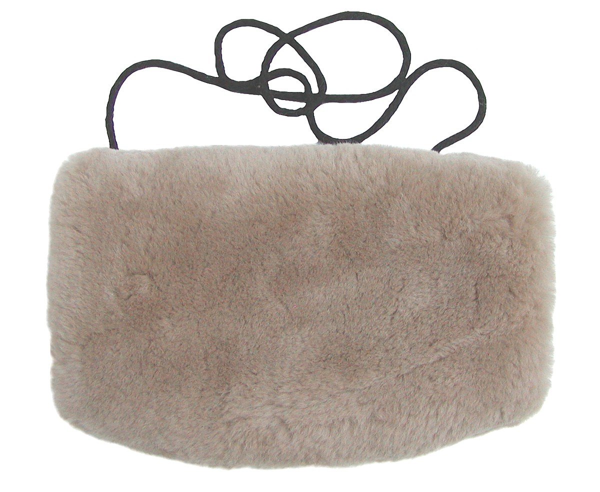 Warmer Lammfell Pelzmuff Taupe mit Reißverschlusstasche waschbar, geschorenes Lammfell, ca. 29,5x19 cm