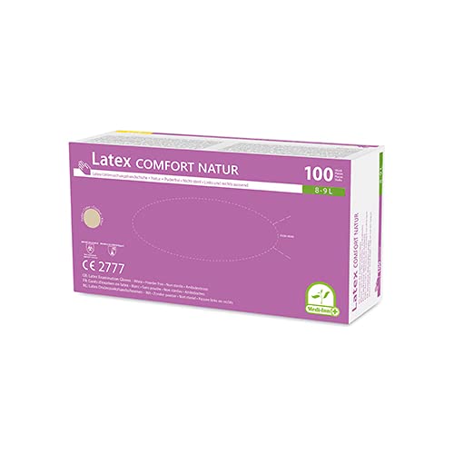 Medi-Inn Latex Comfort Natur Einmalhandschuhe puderfrei (L, 10 x 100 = 1000 Stück)