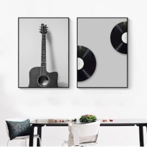 Minimalistische Vintage Musik Requisite Wand Bilder Retro Schwarz Weiß Gitarre Poster Kunstdruck Nordic Leinwand Bild Bild Wohnzimmer Wohnkultur 50x70cmx2 Ungerahmt