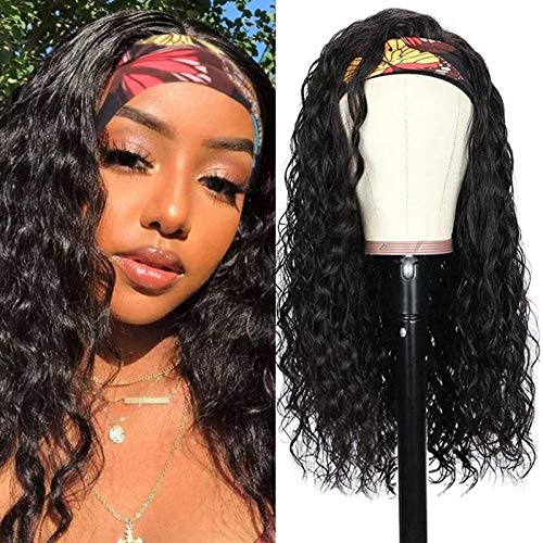 Perücke Schwarz Stirnband kurze Perücken für Frauen Stay&me Curly Hair Perücke Synthetische Hitzebeständige Perücken für Daily Party Headband Wig ca.