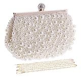 BAIGIO Clutch Damen Perlen Abendtasche Ivory Damen Elegant Brauttasche Handtasche für Hochzeit Afterparty Disco (Weiß)