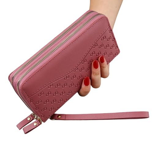 MdybF Geldbörse Damen Einfache Brieftasche Für Frauen Kartenhalter Frauen Brieftasche Doppel Reißverschluss Frauenkupplung-B Peach2