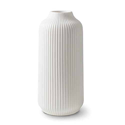 flature Keramik Vase mit Rillen - Weiss L
