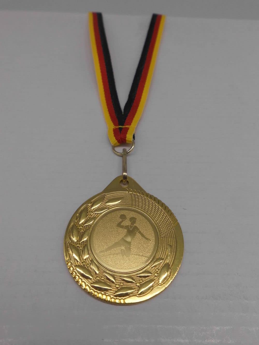 Fanshop Lünen Handball 120 Stück Medaillen aus Stahl 45mm / Gold - inkl. Medaillen-Band - mit Emblem, 25mm Turnier Herren (9292)