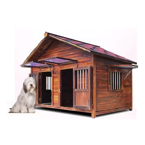 Extra Große Hundehütte Aus Holz, Log Cabin Style Hundehütte Mit Tür Windows, Wetterfeste, Atmungsaktiv Bequem, für Den Innen- Und AußEnbereich Premium Hundehütte(Size:S(128X80X98cm),Color:A)