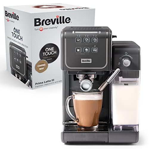 Breville Prima Latte III Espressomaschine | Vollautomat Kaffeemaschine für Espresso, Cappuccino & Milchkaffee | 19 Bar italienische Pumpe & Milchaufschäumer | kompatibel mit ESE-Pads | Grau
