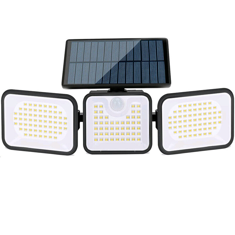 Solar-Wandleuchten mit Bewegungsmelder und drei Köpfen für den Außenbereich, 180° LED, Flutlichter, verstellbarer Kopf,