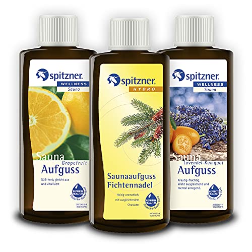 Spitzner Saunaaufguss-Set in Geschenkbox WellnessMensch: Fichtenndadel, Grapefruit und Lavendel-Kumquat(3x190ml)