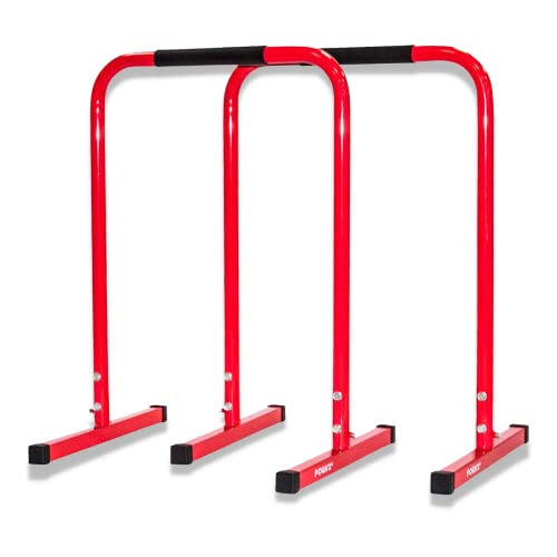 Powrx Dip Barren (Paar) inkl. Workout | Push Up Stand Bar | Dip Station | Fitness Rack | Core Trainer (Rot, 90 x 65 cm)