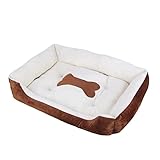 LICHOO Hundebett, Katzenbett, Plüsch-Haustierbett, weiches und bequemes waschbares Bett für Katzen und Hunde, geeignet für Haustiere Aller Größen (60×45×15cm,Braunbeige)