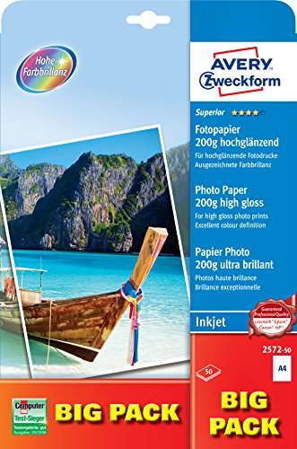 Avery-Zweckform Superior Photo Paper Inkjet BIG PACK 2572-50 Fotopapier DIN A4 200 g/m² 50 Blatt Hochglänzend