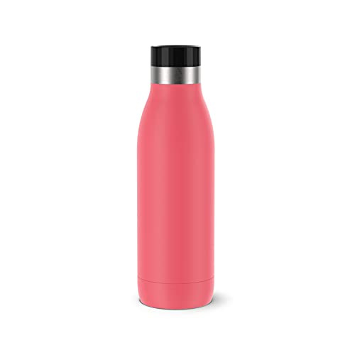 Emsa N31104 Bludrop Color Trinkflasche | 0,5 Liter | 100 % dicht | Quick-Press Verschluss | Ergonomischer 360° Trinkgenuss | 12h warm, 24h kühl | spülmaschinenfest | Edelstahl | Koralle