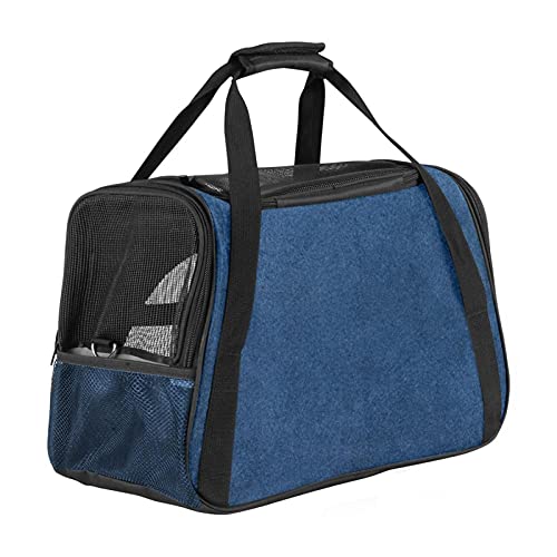 Reisetragetasche für Haustiere Navy blau Tragbare Reisetasche für Hunde oder Katzen mit Sicherheitsreißverschlüssen 43x26x30 cm