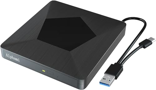 Alphami Blu Ray Externes 3D-Laufwerk, USB 3.0 & Typ C optischer Blu Ray tragbarer Brenner für Windows XP/7/8/10, MacOS, Linux für MacBook, Laptop, Desktop