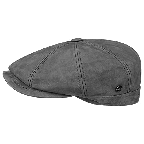 LIERYS Nappa Wax Ledermütze Schirmmütze für Herren - Flatcap aus 100% Leder - Wintercap Made in Italy - Herrenkappe Herbst/Winter grau 56 cm