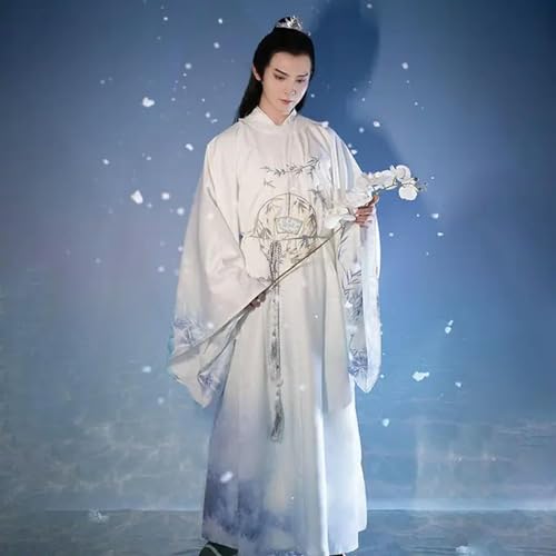 AJOHBM Hanfu-Kleid mit warmem Umhang, chinesischer Stil, Hanfu, für Herren, Schwertkämpfer, Cosplay-Kostüme, Weiß