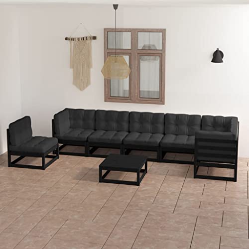 WHOPBXGAD terrassenmöbel,balkonmöbel Kleiner Balkon,Tisch klappbar,8-TLG. Garten-Lounge-Set mit Kissen Kiefer Massivholzterassenmöbel außen,balkonmöbel Set,glasplatte Tisch,