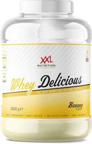 XXL Nutrition - Whey Delicious Protein Pulver - Leckerste Shake - Eiweiss Pulver, Whey Protein Isolat & Konzentrat - Hohe Qualität - 78,5% Proteingehalt - Banane - 2500 Gramm