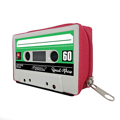 MANCHA DE CREACIÓN - Kassetten Brieftasche, Geldbörse mit Audiokassette, roter Reißverschluss, Originelles Design, Retro, Vintage, für Frauen und Männer