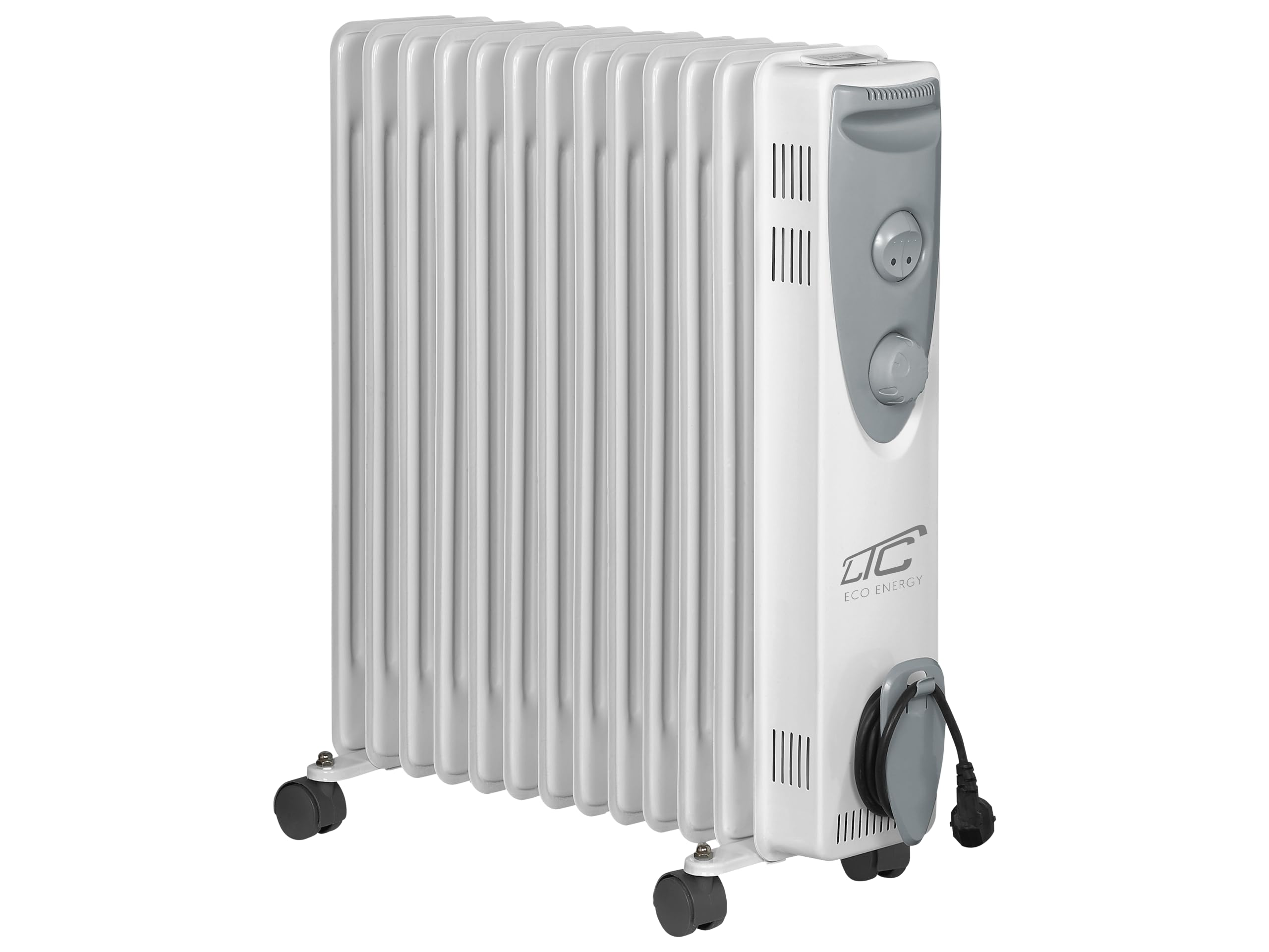 LTC - UG13 - Elektrischer Ölradiator - Heizkörper - mit 13 Rippen - mit Thermostat - Max. 2500 W - Elektro Konvektorheizung - mit Überhitzungsschutz und Rollen - für Innenräume - Tragbar - Grau