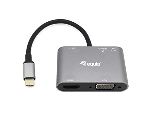 Equip 133483 USB-C Multifunktionsadapter 5-in-1-USB-C-zu-HDMI/VGA/USB 3.0/AUX/USB-C PD-Multiport-Adapter