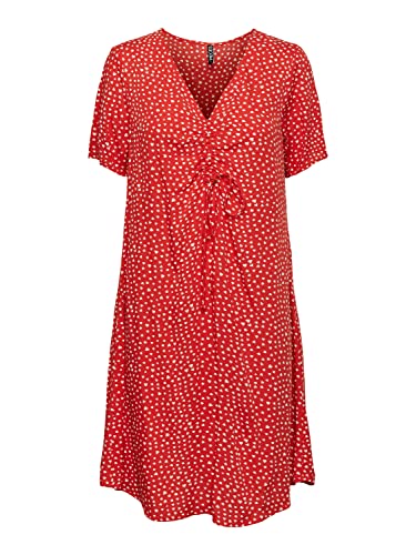 Pieces Women's PCNYA SS V-Neck Short Dress BC Kleid, Poppy Red/AOP:Hearts, M