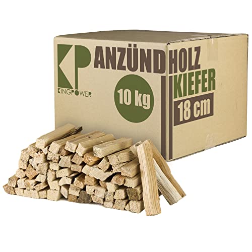 Anmachholz 5-100 kg Kiefer Anzündholz Anfeuerholz Brennholz Holz für Kamin Grill Ofen Trocken BBQ Smoker Kaminholz Anzünder 18 cm Ofenholz Ofenfertig Kingpower, Menge:10 kg