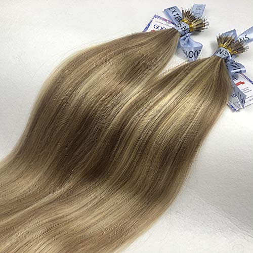 GOOFIT Haarverlängerung mit Nano-Spitzen, Remy-Echthaar, 1 g/s, 50,8 cm, Hellbraun / Blonde, 50,8 cm