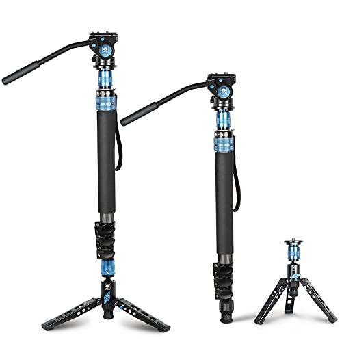 SIRUI P-424FS 169.4CM Carbon Fiber Kamera Einbeinstativ mit VH-10 Fluid Video Kopf, Professionelles Heavy Duty Einbeinstativ mit Stativfuß, Flip Locks für DSLR Kamera, Max.