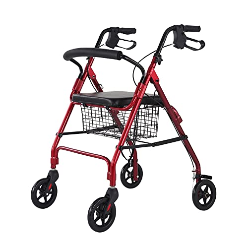 Rollator mit 4 Rädern, Gehhilfe für ältere Menschen und Behinderte, faltbares und höhenverstellbares Gehgestell, Gehhilfe mit Korb und gepolstertem Sitz