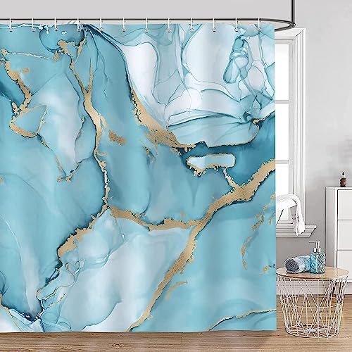 HATEGE Duschvorhang Anti-Schimmel Marmor 3D Duschvorhänge 200x200 Blau Duschvorhang Textil Waschbar Wsserdicht für Badezimmer Badewanne Badevorhang Bad