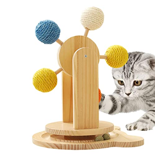 Sisal Katze Kratzball,Katzenkratzbrett mit 5 Sisalkugeln - Kratzball, drehbarer Ball zum Kratzen von Katzen, Kratzspielzeug aus Holz, interaktives Haustierspielzeug für den Innenbereich Rianpesn