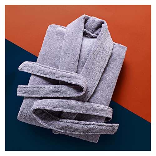 Unisex Pure Cotton Soft Sleece-Fleece-Bademantel in Terry Soft Sleepwear gesäumt (Color : Grey, Size : XL)
