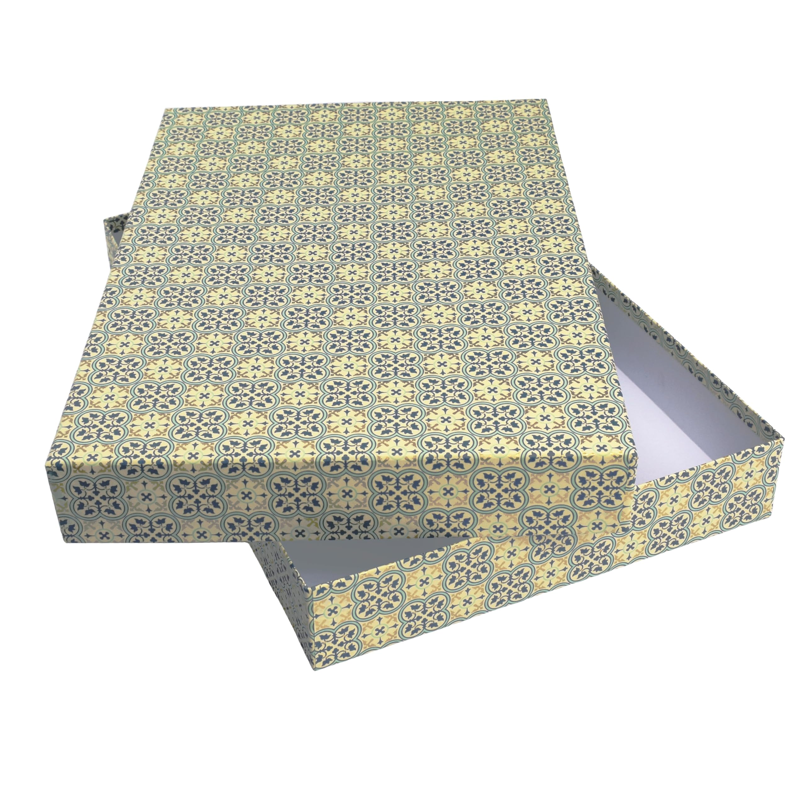 libralides - A4 Schachtel mit Deckel handgefertigt „Quadrilobo“ mit Muster Farben blau/gold - Geschenkschachtel Aufbewahrungsbox ideal für Fotos & Unterlagen - Aufbewahrungsschachtel aus Karton/Pappe