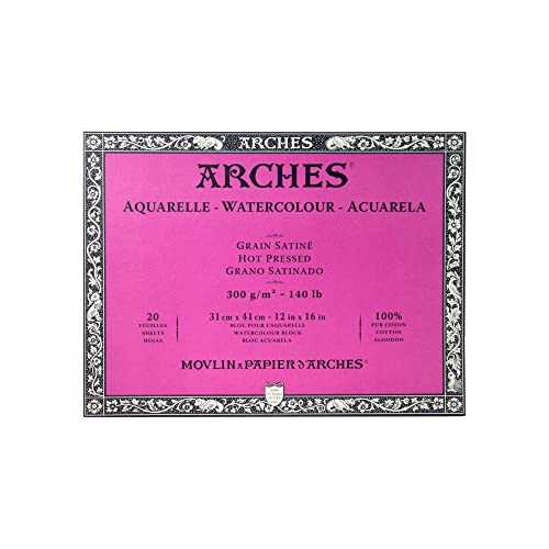 Arches 1795074 Aquarellpapier im Block (31 x 41 cm, 4-seitig geleimt, 300g/m² Satiniert) 20 Blatt naturweiß