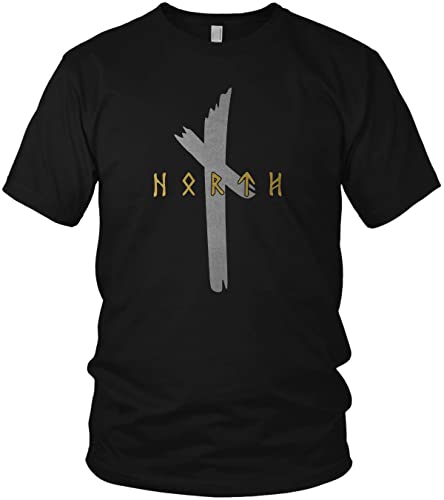 North Gold Silber Edition - Original Runen Logo Merchandising Wikinger Walhalla Vikings Odin Thor - Herren T-Shirt und Männer Tshirt, Größe:5XL, Farbe:Gold/Silber