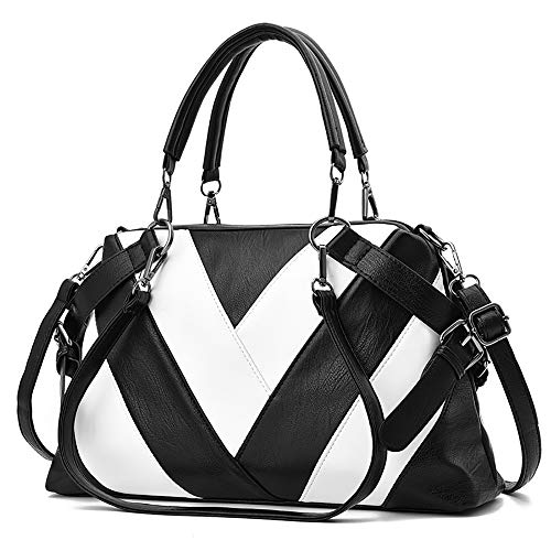 AlwaySky Damen Handtasche Tote, Top Griff Tasche Hobo Umhängetasche, Taschen Splice-Stil Grosse Kapazität Schulranzen Geldbörse für Einkaufen, Reisen, Arbeit, Schule, Schwarz